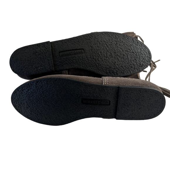 MINNETONKA Women's size 6 Grey Leather Fringe Moccasin Mid Calf Tall Boots - Picture 4 of 5